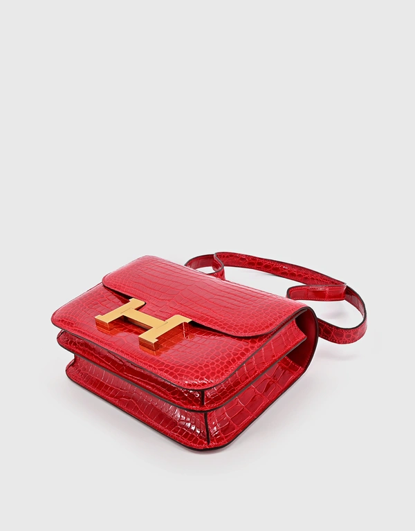 Hermès Hermes Constance 24 Shiny Crocodile Leather Crossbody Bag-Braise Gold Hardware
