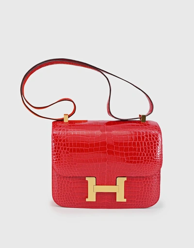 Hermes Constance 24 Shiny Crocodile Leather Crossbody Bag-Braise Gold Hardware