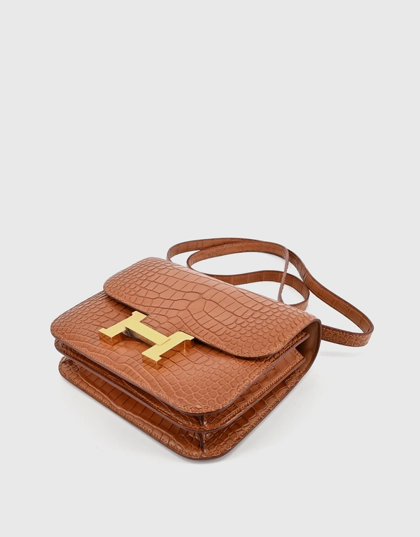 Hermès Hermes Constance 18 Matte Alligator Crocodile Leather Crossbody Bag-Camel Gold Hardware