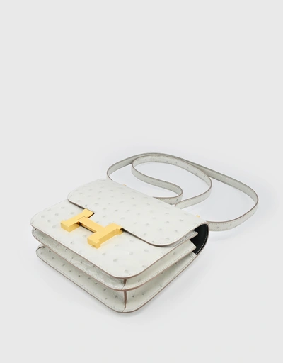 Hermes Constance 18 Ostrich Leather Crossbody Bag-Gray Gold Hardware