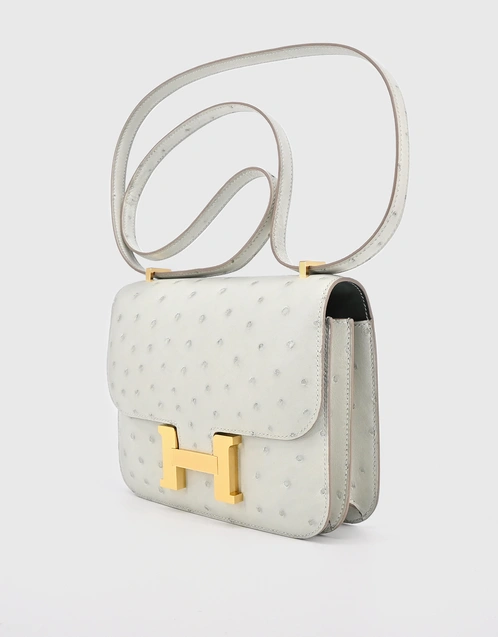 Hermes Constance 18 Ostrich Leather Crossbody Bag-Gray Gold Hardware
