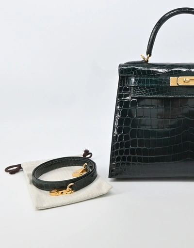 Hermes Kelly 28 Niloticus Crocodile Leather Crossbody Bag-Vert Cypres Gold Hardware