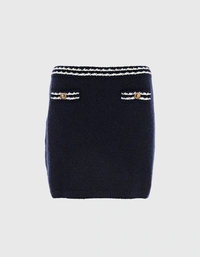 Stripe-Trim Wool Blend Mini Skirt