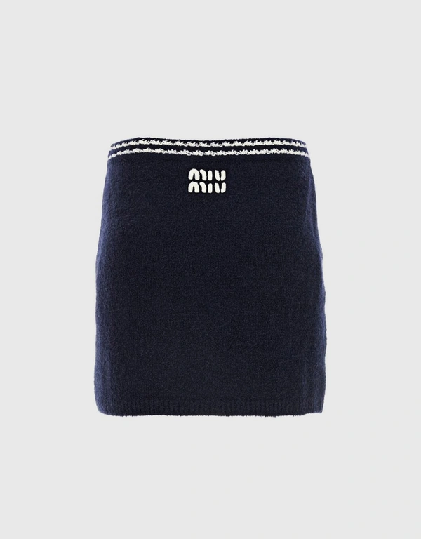 Miu Miu Stripe-Trim Wool Blend Mini Skirt