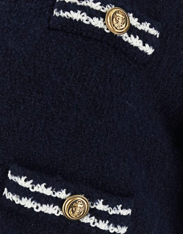 Miu Miu 條紋飾邊羊毛混紡短版開襟衫