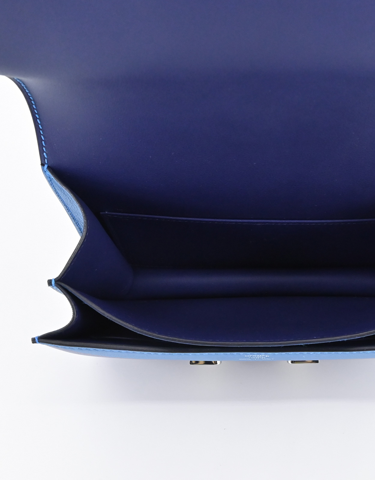 HERMES ブルー Vネックポロシャツ Mサイズ肉厚カシミヤ100% エルメス