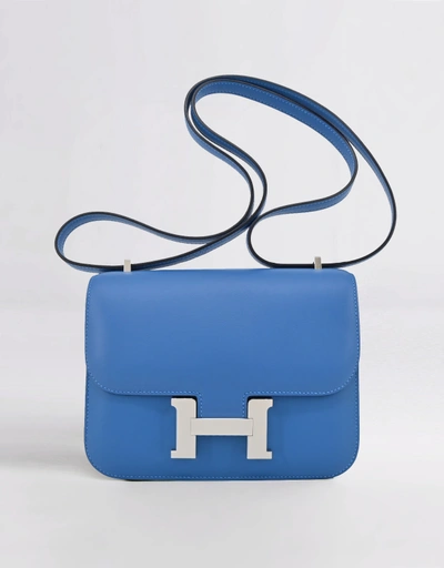 Hermès Constance 18 Evercolor 小公牛皮康康包- Bleu Hydra Silver Hardward