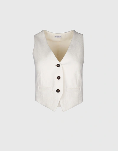 Cotton And Linen Herringbone Vest