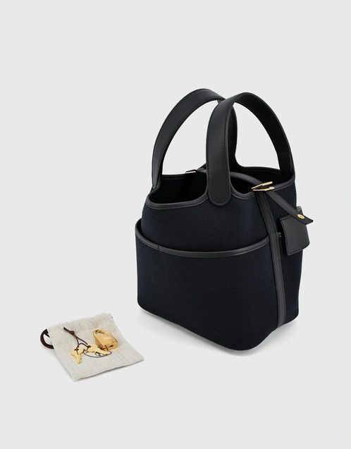 Hermes Picotin Lock 18 Canvas And Swift Leather Bucket Bag-Noir Gold Hardware