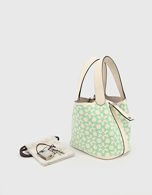 Hermès Picotin Lock 14 Swift Leather Floral Print Special Edition Mini Bucket Bag-White/Green Silver Hardware