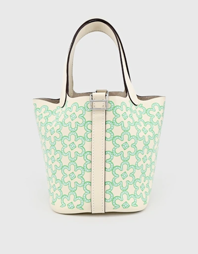 Hermès Picotin Lock 14 Swift Leather Floral Print Special Edition Mini Bucket Bag-White/Green Silver Hardware