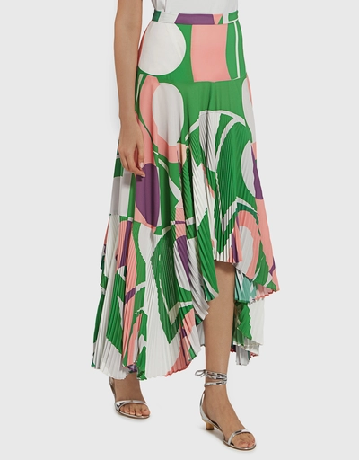 Liann Geometric Pleated Asymmetrical Midi Skirt