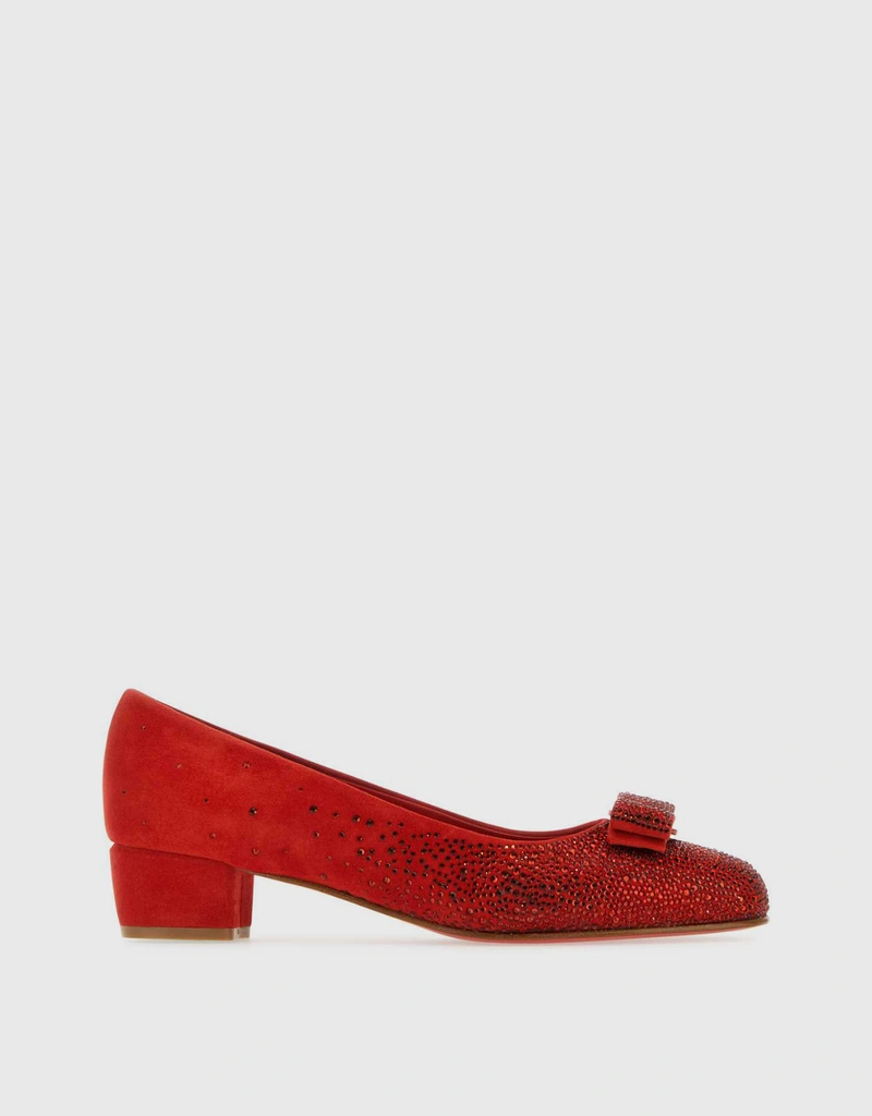 Salvatore Ferragamo Vara Suede Crystal-Embellished Low-Heeled
