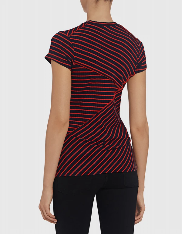 Patch Cut Sleeve Stripe Fitted Tee