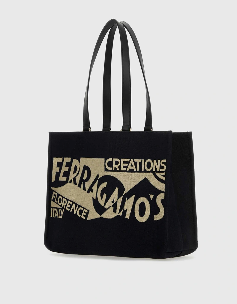 Salvatore Ferragamo Medium Canvas Contrasting Logo Printed Tote