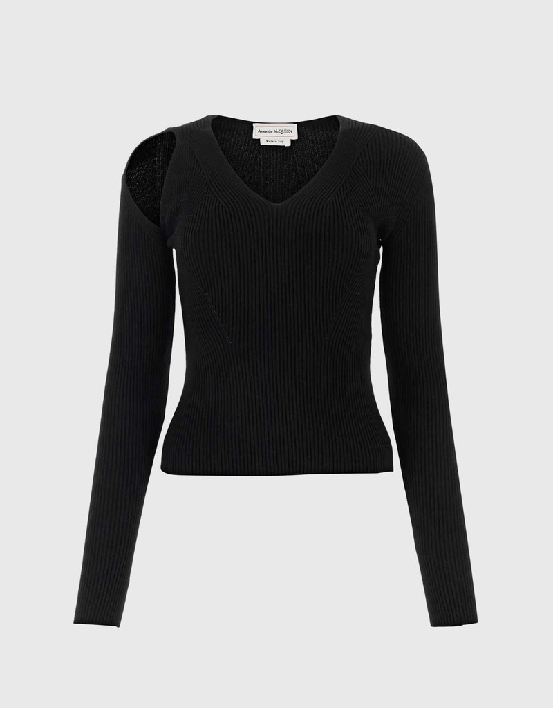 Alexander McQueen Wool Blend V-Neck Long Sleeve Sweater (ニット