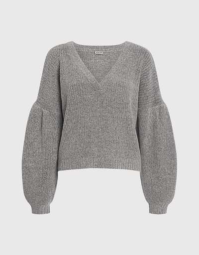 Mesco V-neck Puff Sleeve Cropped Sweater