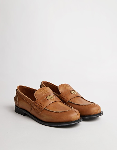 Miu Miu Penny Vintage Leather ローファー (フラット) IFCHIC.COM