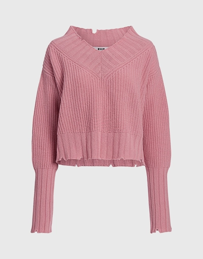 V-neck Distressed Crop Sweater