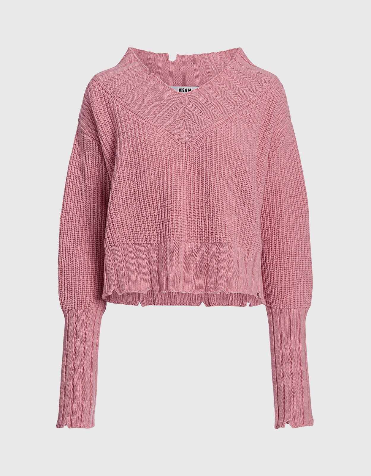 MSGM V-neck Distressed Crop Sweater (Knitwear,Sweaters)