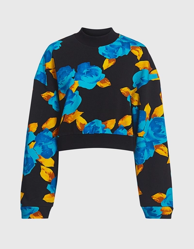Floral Neoprene Cropped Sweatshirt