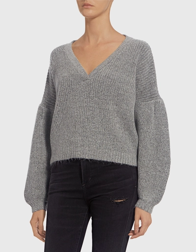 Mesco V-neck Puff Sleeve Cropped Sweater