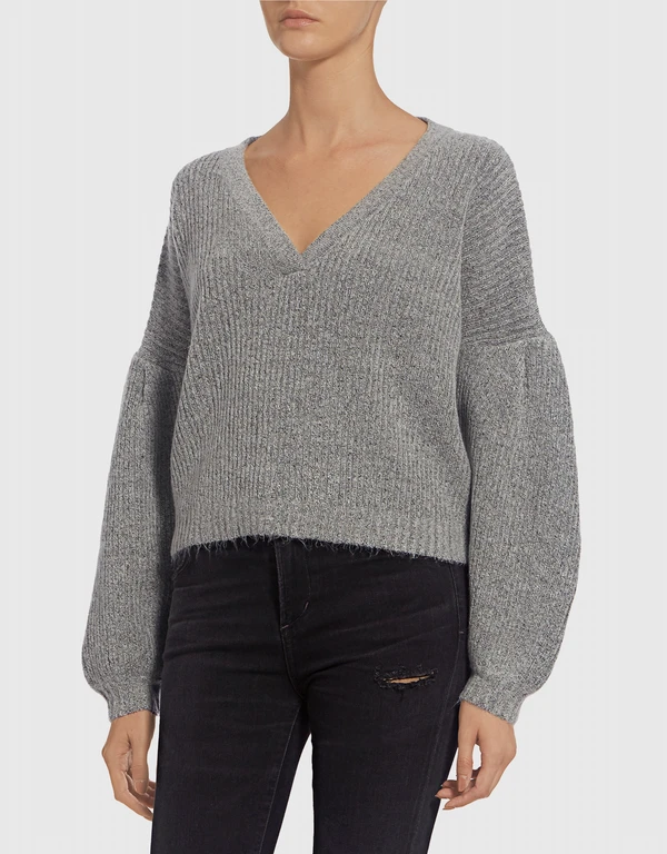 Rachel Comey Mesco V-neck Puff Sleeve Cropped Sweater