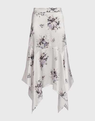 Cameron Floral Asymmetric Satin Midi Skirt