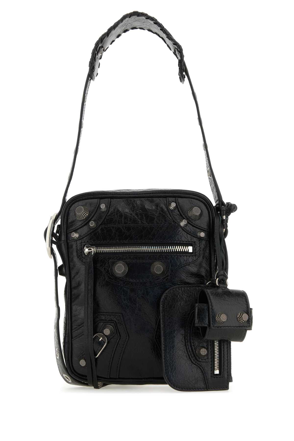 Balenciaga メンズブラックレザールカゴールメンクロスボディバッグ