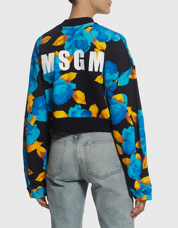 MSGM Floral Neoprene Cropped Sweatshirt