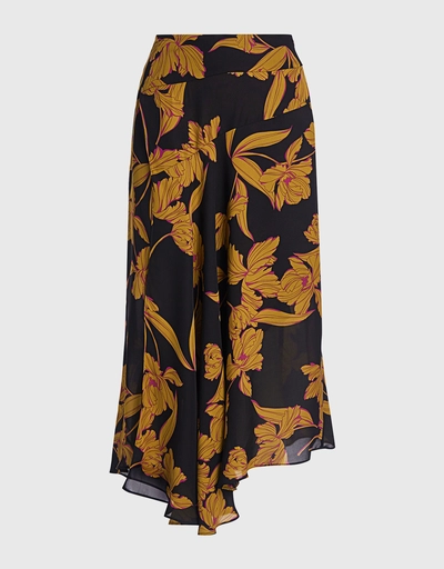 Lev Silk Floral Asymmetric Midi Skirt