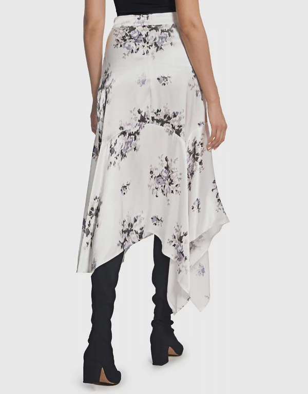 Ganni Cameron Floral Asymmetric Satin Midi Skirt