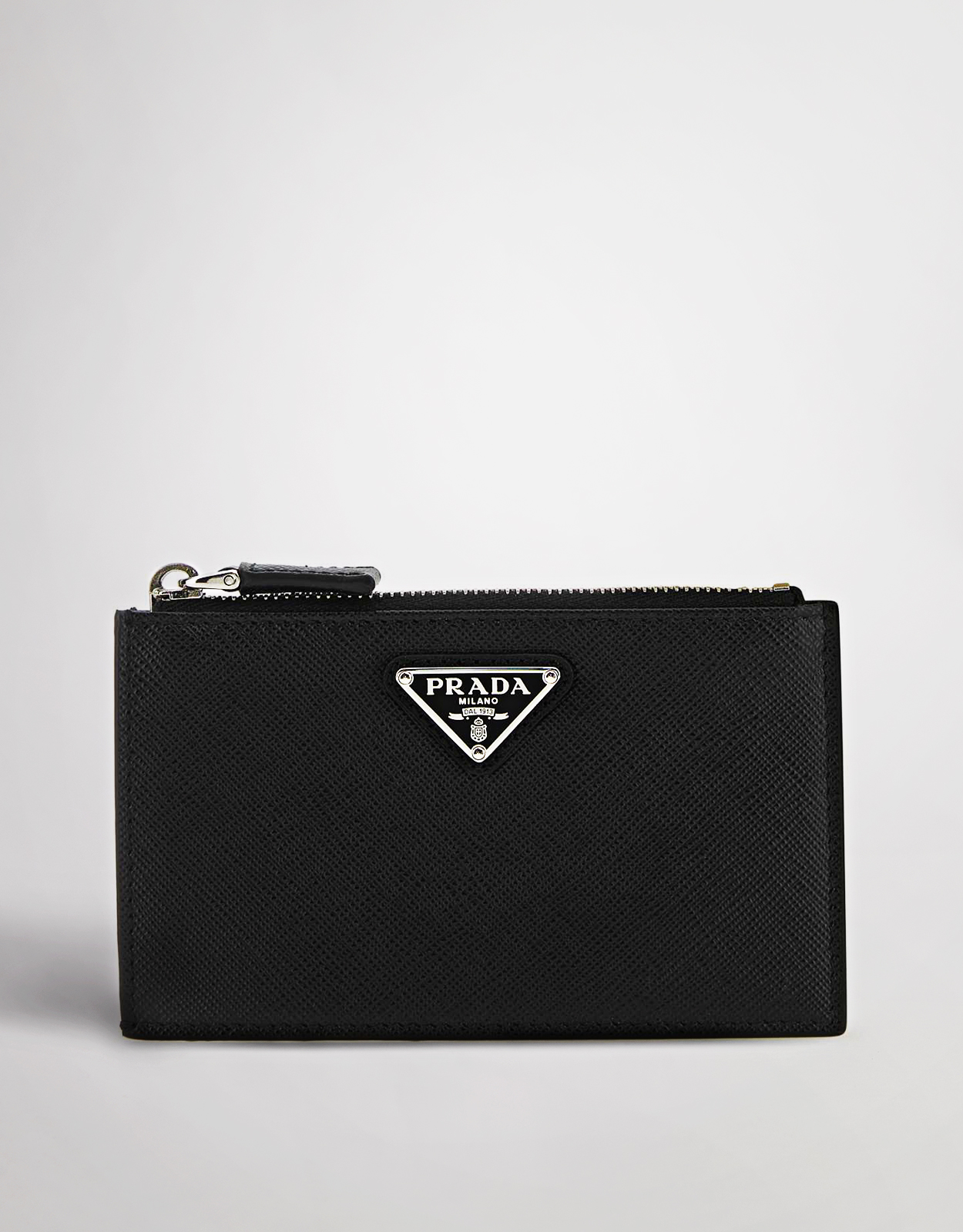 Prada メンズ's Triangle Logo Leather Zipped Card Case () IFCHIC.COM