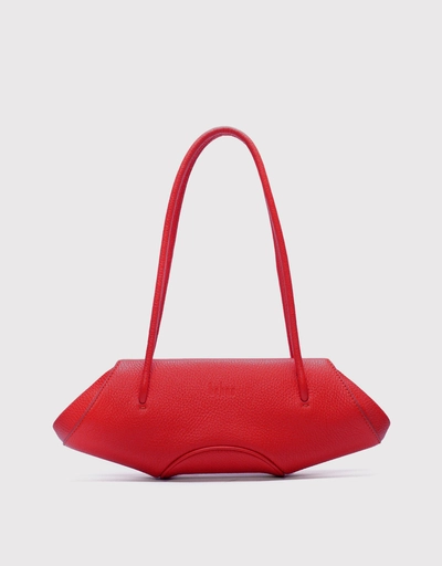 Elizabeth Mini Handcrafted Pebble Leather Baguette-Red