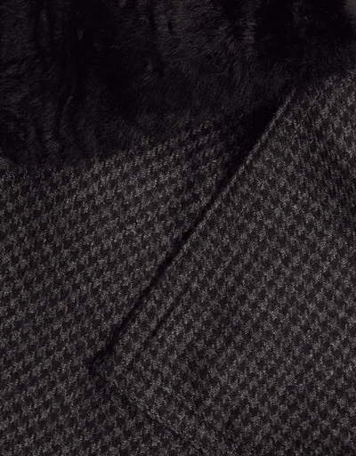 人造毛領羊毛格紋和服圍裹式大衣