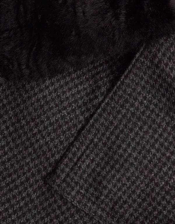 McQ Alexander McQueen Faux Fur Collar Wool Check Kimono Wrapped Coat
