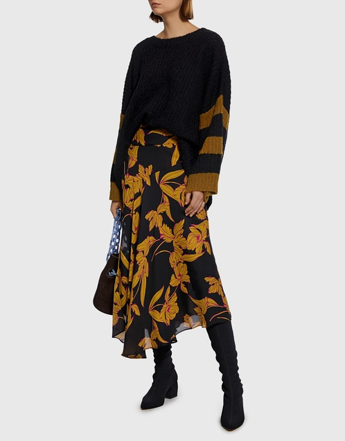 Lev Silk Floral Asymmetric Midi Skirt