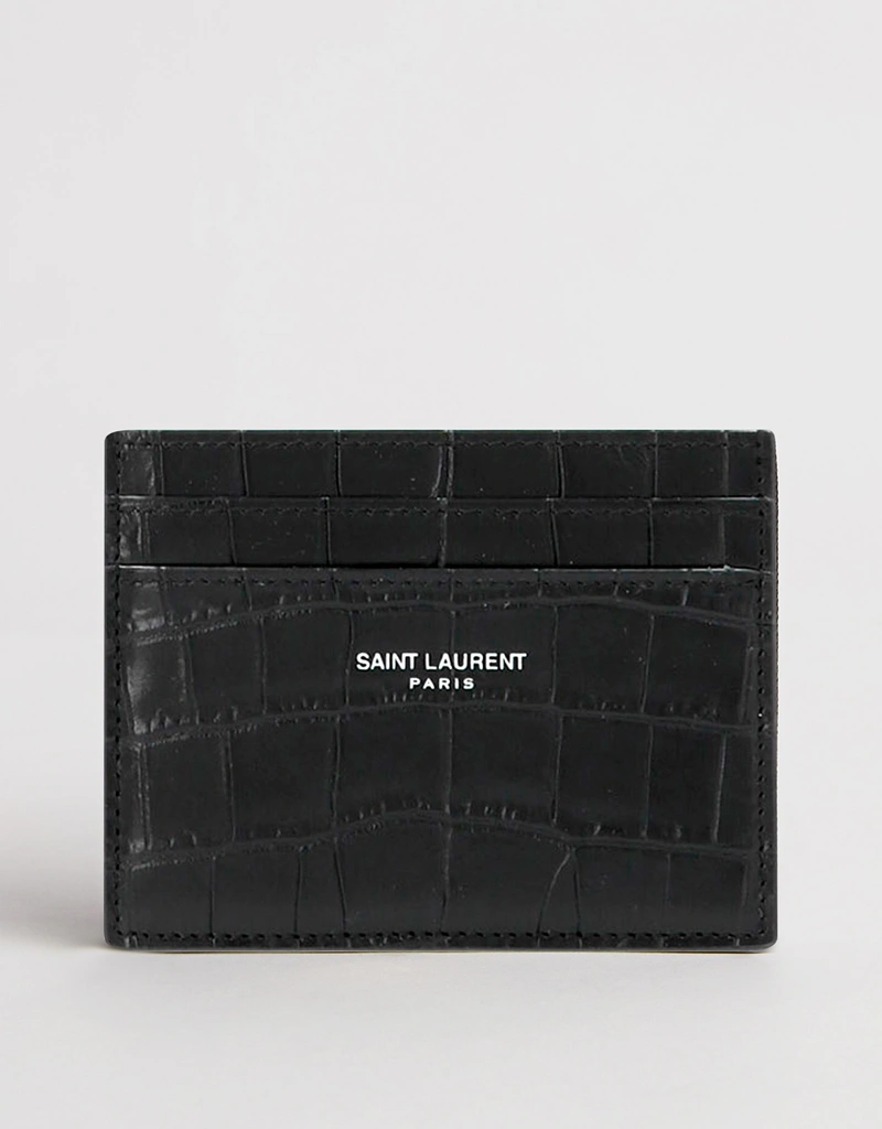 Saint Laurent メンズ's Calfskin Crocodile Embossed Cardholder