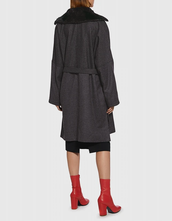 McQ Alexander McQueen Faux Fur Collar Wool Check Kimono Wrapped Coat