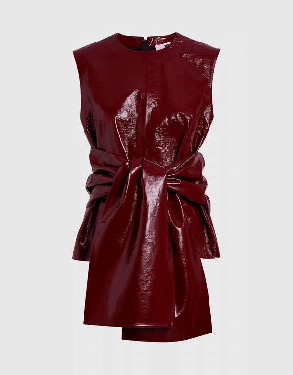 Faux Patent Leather Front Tied Top