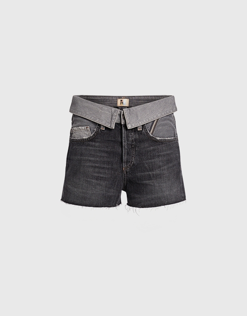 Jean Atelier Flip Fold-over High-rised Distressed Denim Shorts