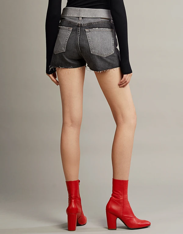 Jean Atelier Flip Fold-over High-rised Distressed Denim Shorts