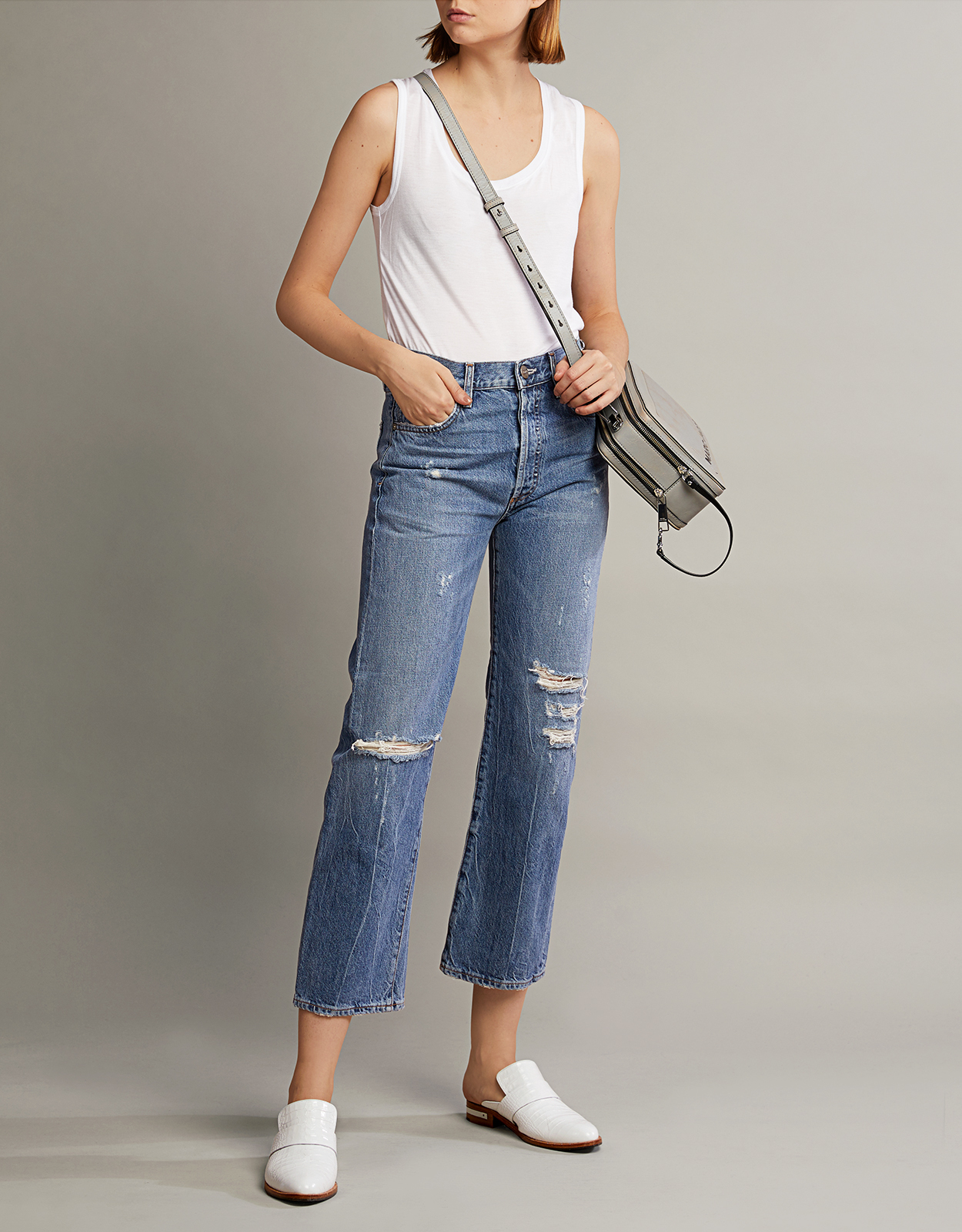 Jean Atelier Laurent High-rised Distressed Cropped Jeans (Jeans,Straight  Leg) IFCHIC.COM