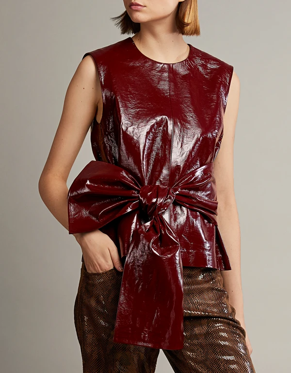 Faux Patent Leather Front Tied Top