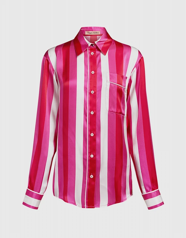 Maggie Marilyn Hand in My Hand Silk Satin Striped Blouse