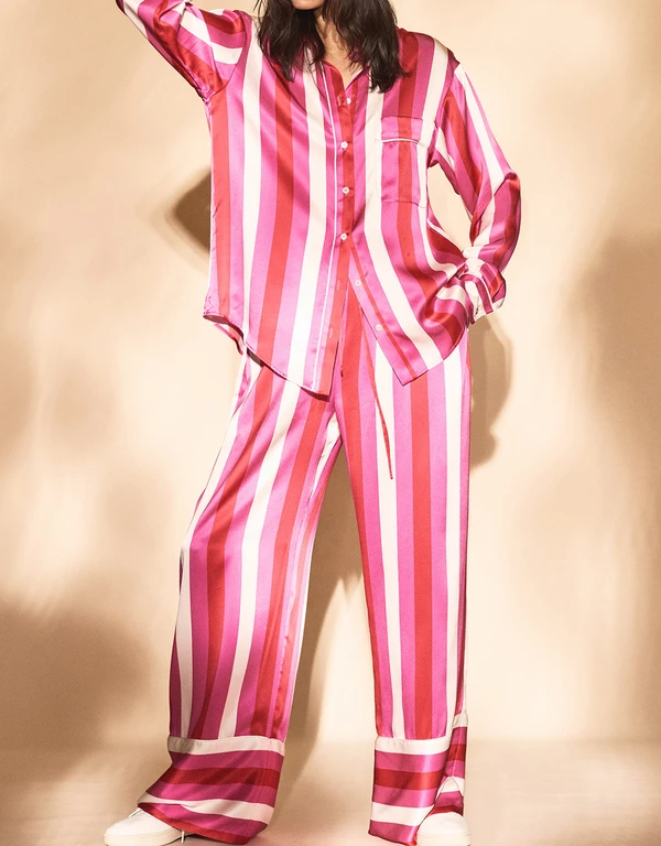 Maggie Marilyn Sing Me To Sleep Silk Satin Striped Pajama Pants