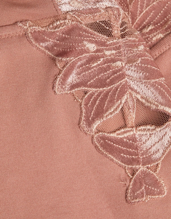 Fleur du Mal Velvet Lily Embroidery V-neck Bodysuit