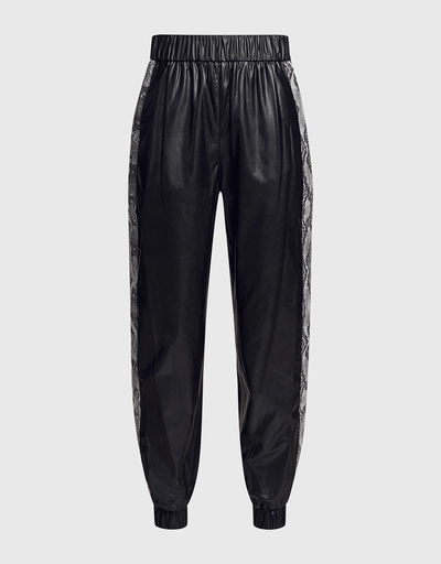 Snake Trim Patchwork Faux Leather Track Pants