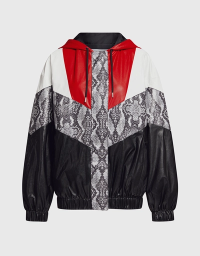 Snake Skin Patchwork Faux Leather Hoodie Jacket