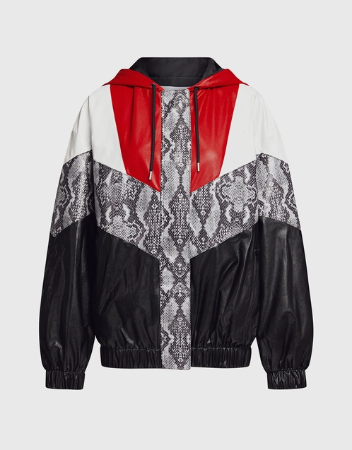 MSGM Snake Skin Patchwork Faux Leather Hoodie Jacket (Jackets